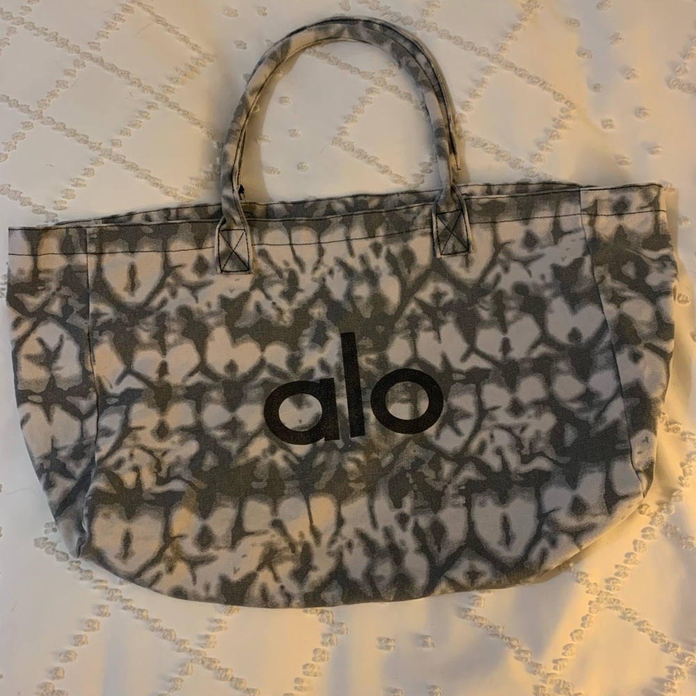 Alo Yoga Tote Large Canvas Shopper Bag Grey Tie Dyed